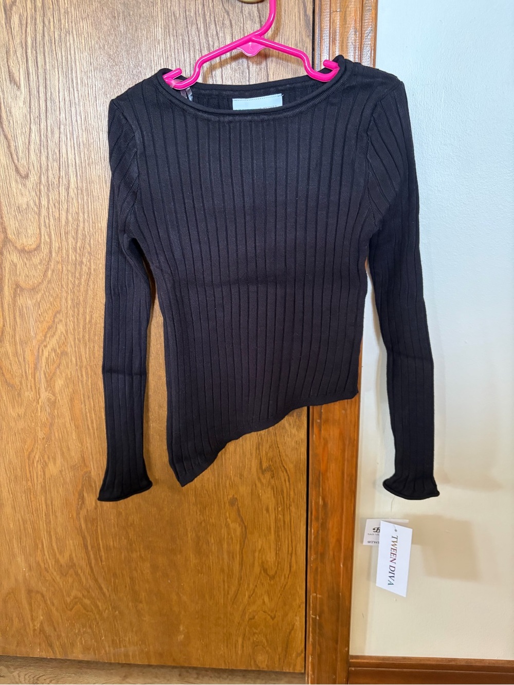 Black Ribbed Long-Sleeve girls Sweater